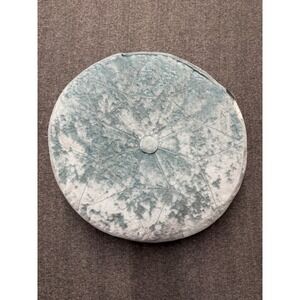 Broyhill Legacy Round Crushed Velvet Throw Pillow Blue Quilted  Button Tufted